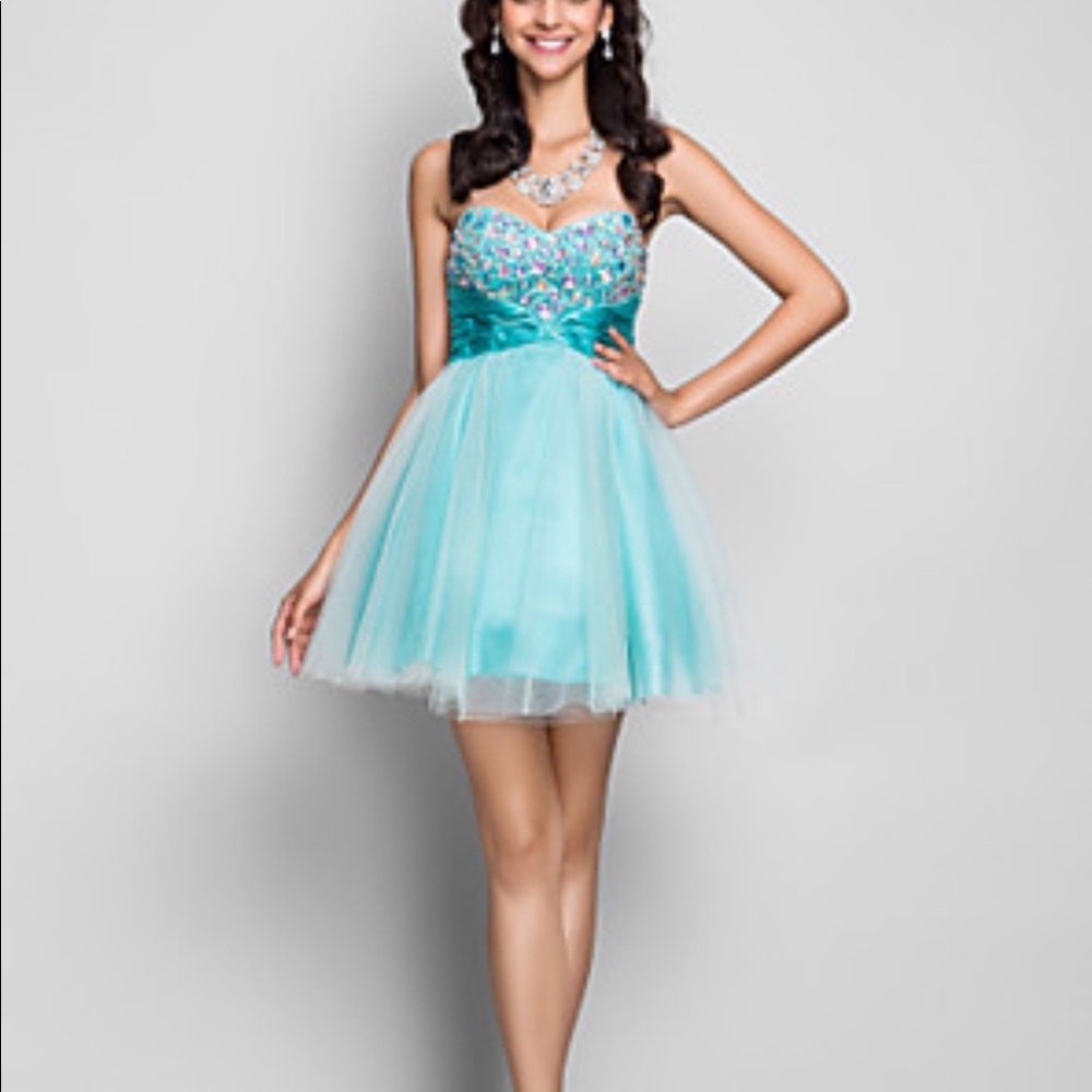 Masquerade seafoam tool cocktail dress